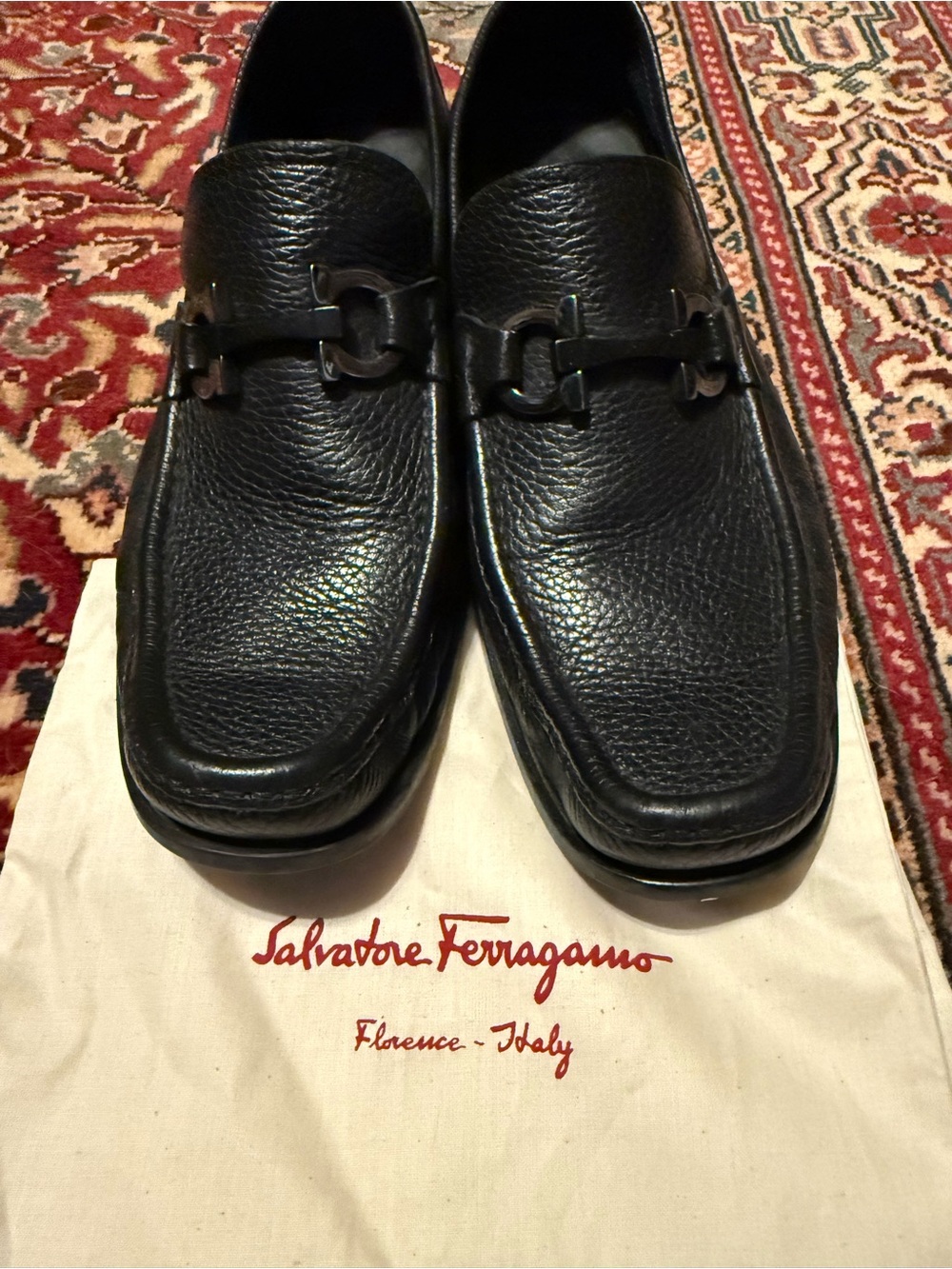Salvatore Ferragamo Black Pebbled Leather Bit Loafers